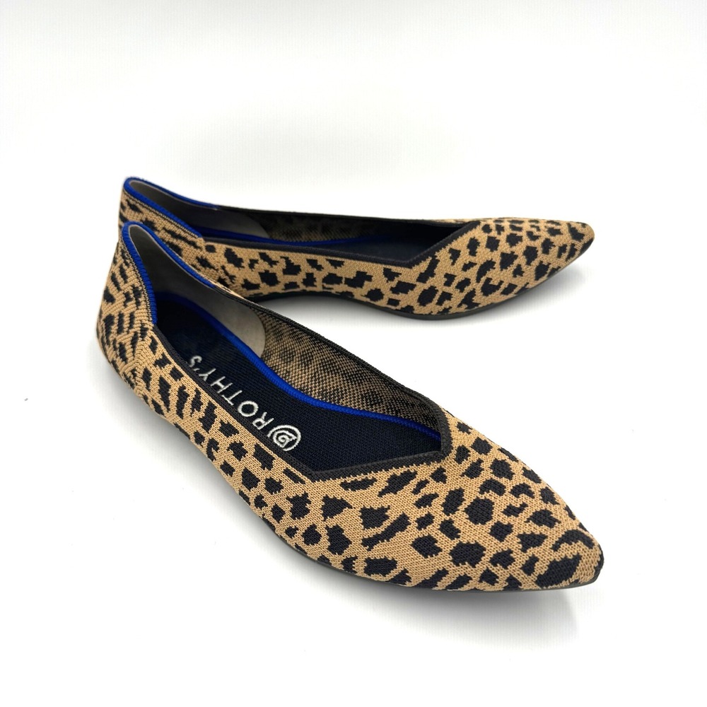 Rothy's The Point Leopard Print Pointed Toe Flats Shoes Size 8.5